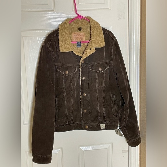 Abercrombie Fitch Jacket Men's Medium Sherpa Lined Corduroy Brown Vintage - Picture 10 of 11